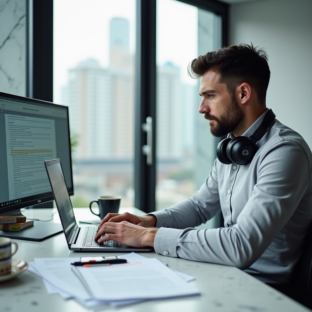 Traducător profesionist lucrând la documente financiare